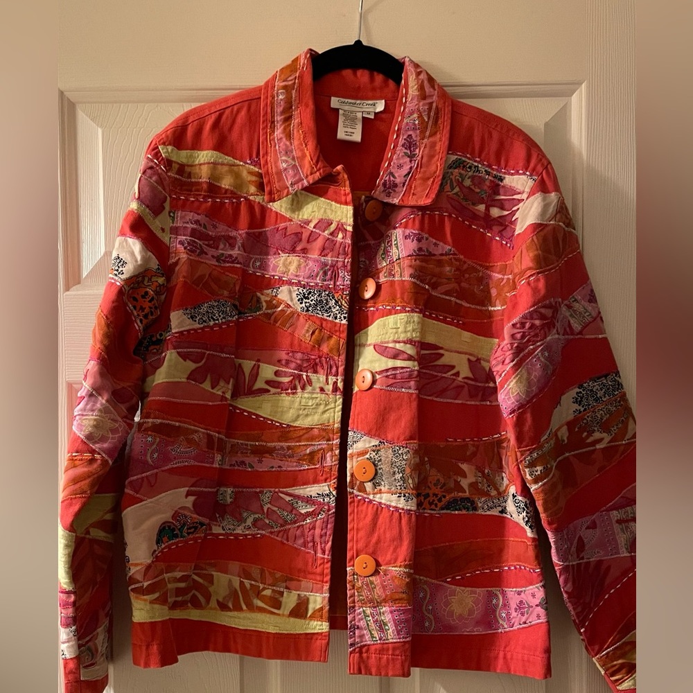 Coldwater Creek Cotton Coral Patchwork Jacket